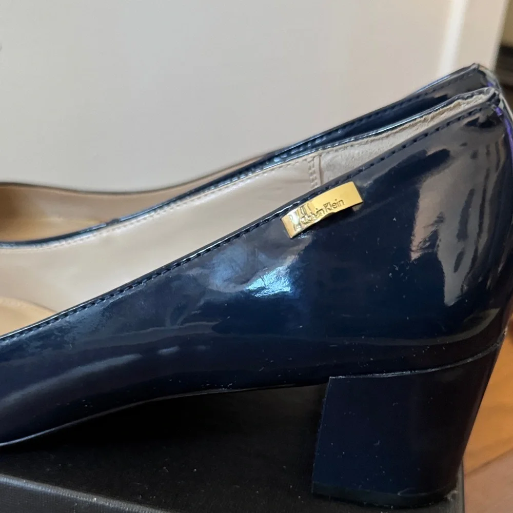 Calvin Klein Navy Patent Block Heels - Picture 6 of 7